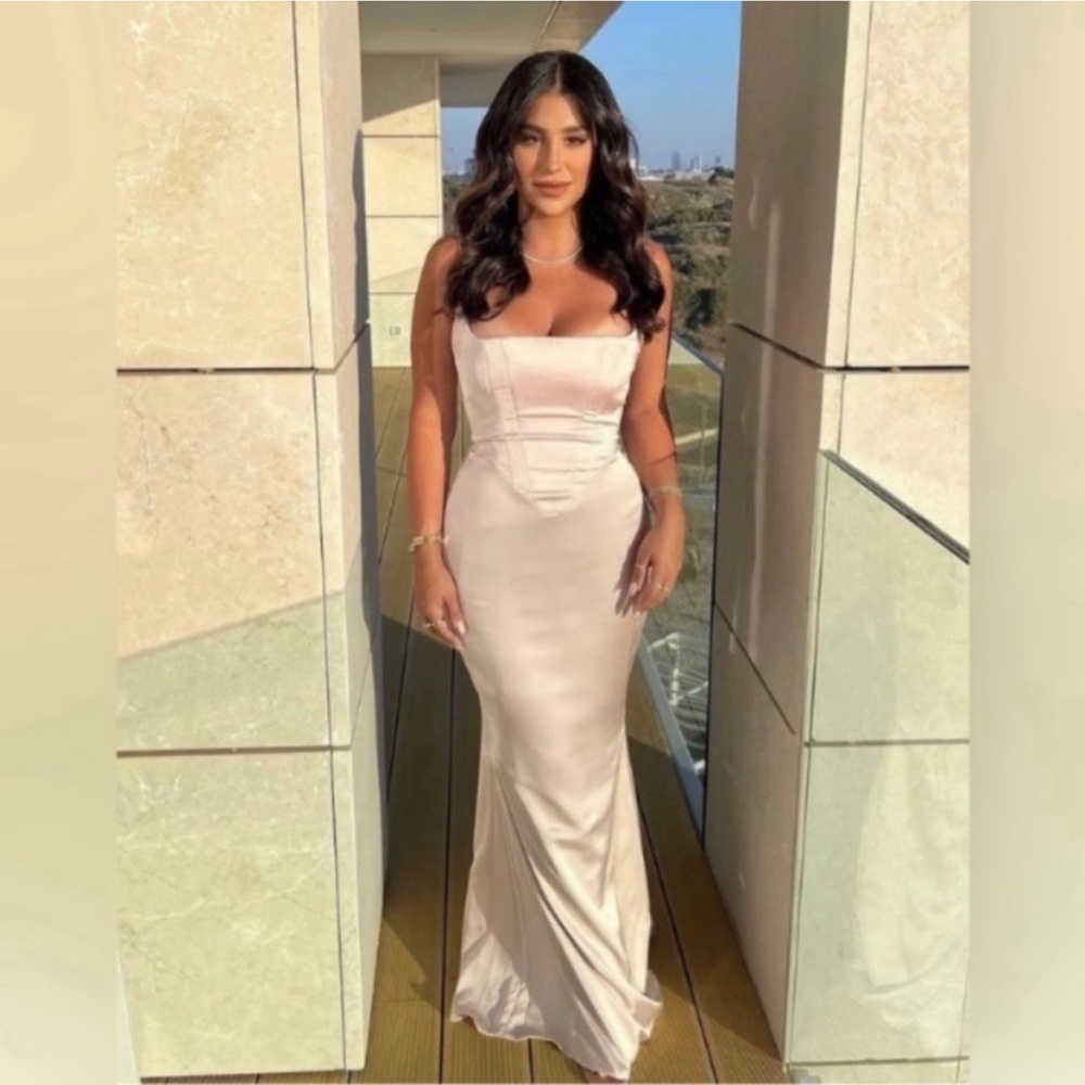 House of CB Olivette Crystal Satin Corset Maxi Dress